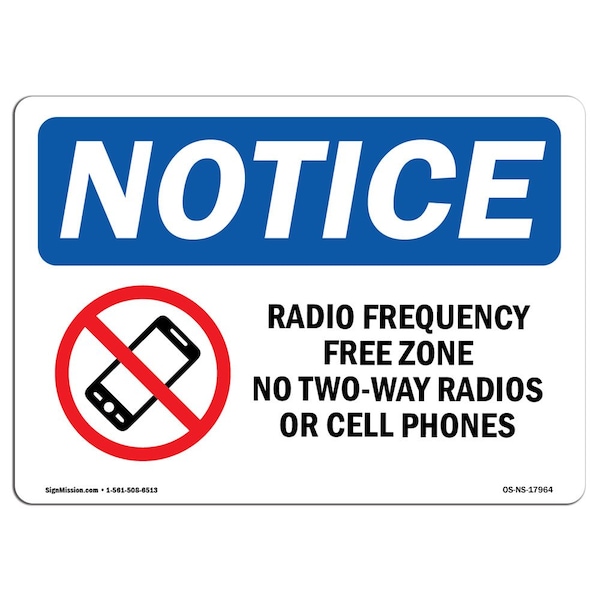 OSHA Notice Sign, 3.5" Height, Radio Frequency Free Zone No Sign With Symbol, Landscape, 10PK